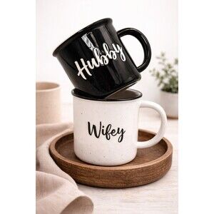 Main Event Hubby Wifey Mug Set 11oz His Hers Coffee Cups Farmhouse